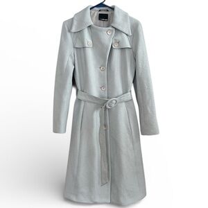 Mackage Wool Blend Trench Coat Baby Blue Leather Trim Belt Women’s Size Medium